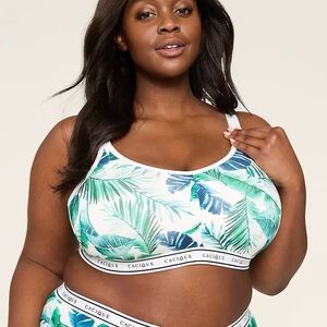 Cacique Lane Bryant 40DD Wireless Cotton Bra Tropical Leaf Print 4X